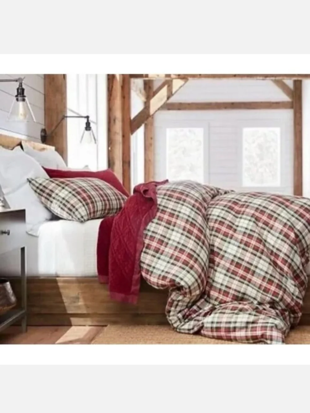 Pottery Barn Denver Plaid Yarn Dyed Full Queen Duvet Cover Holidays Linen Blend